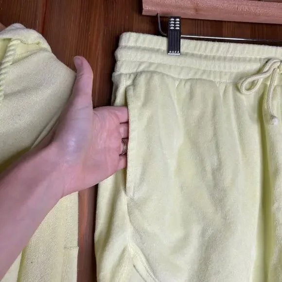 J. Crew Towel Terry V-neck Hoodie Set‎ Neon Yellow Women’s Medium Cozy Beachy - Picture 6 of 11